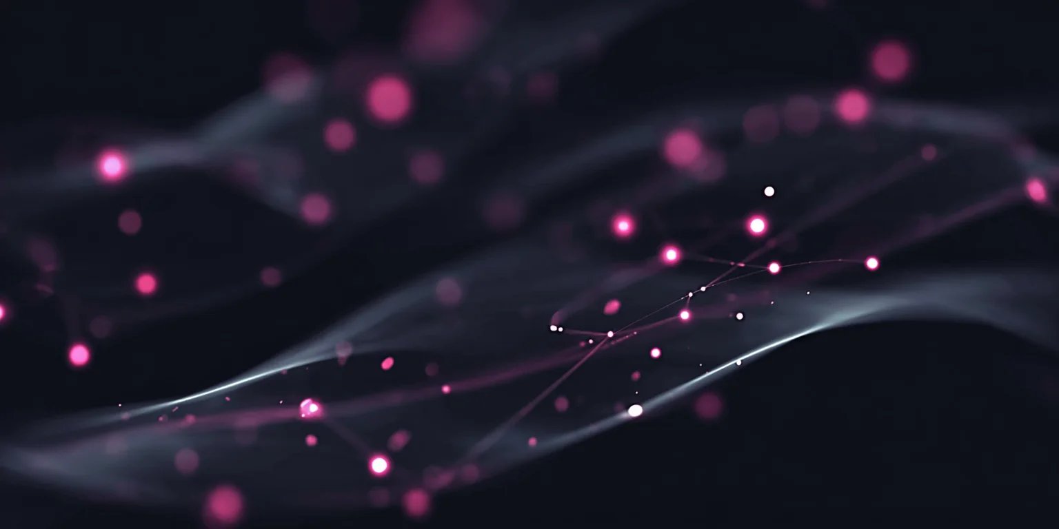 Abstract visualization: Data architecture nodes connected by flowing light streams