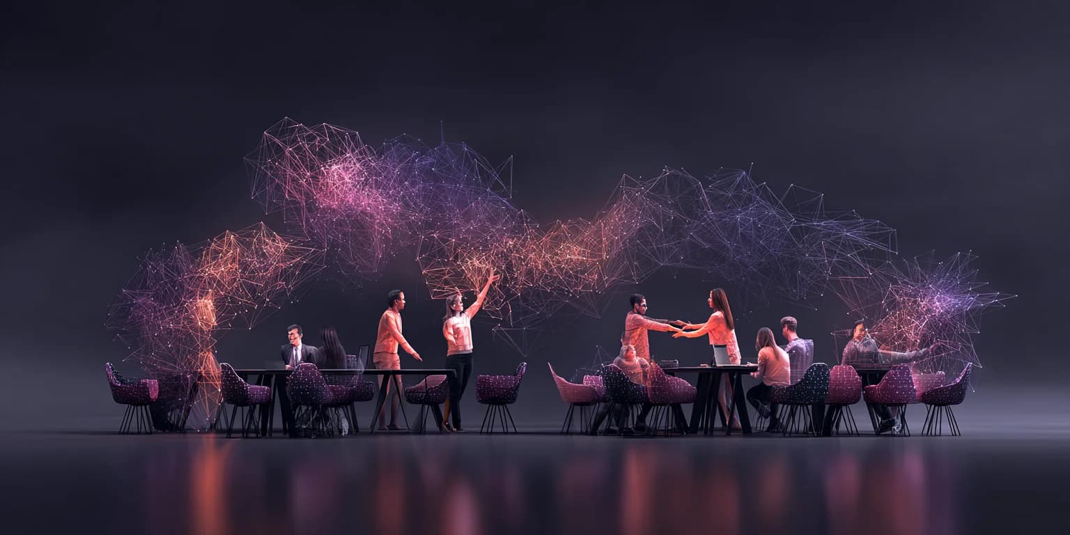 Abstract visualization: Vibrant light trails around dining tables