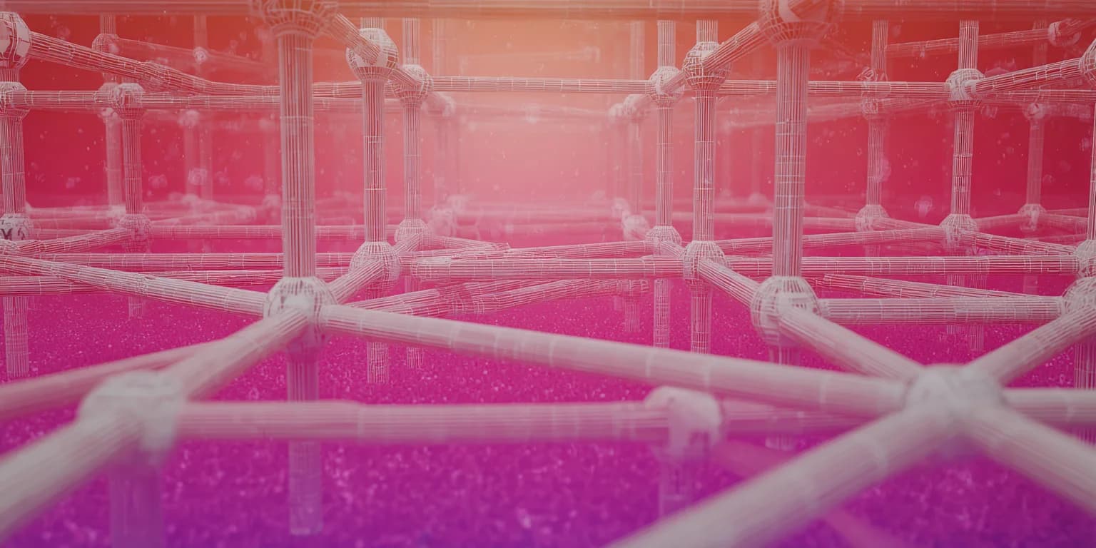 Abstract visualization: Pink gradient scaffolding in factory