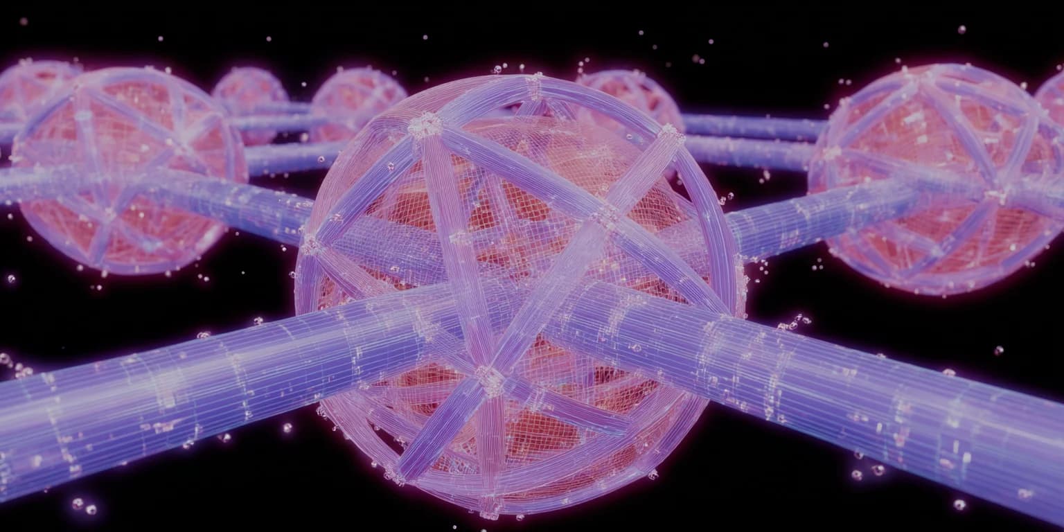 Abstract visualization: Purple nanostructure molecules in space