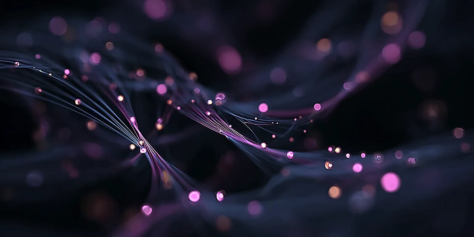 Glowing fiber-optic streams in motion, representing connected pipeline stages flowing from selection through transformation to output