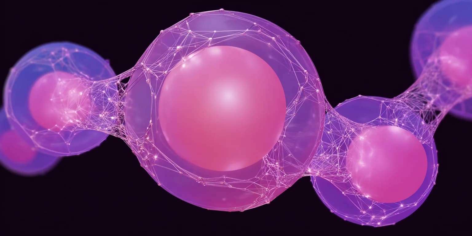 Abstract visualization: Glowing molecular spheres in lattice