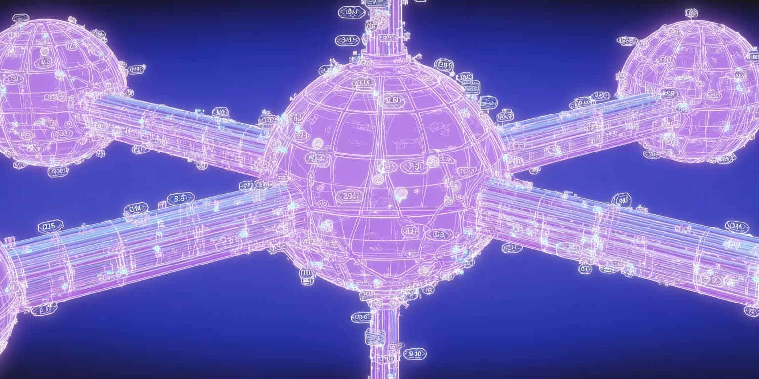 Abstract visualization: Neon molecular lattice structure artwork