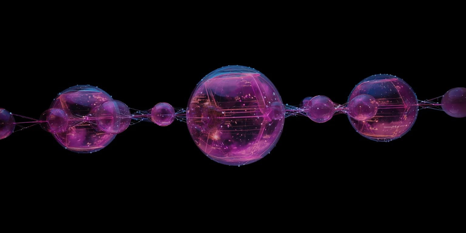 Abstract visualization: Purple bubble chain in space