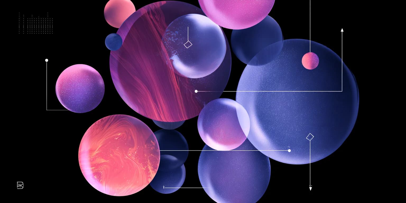 Abstract visualization: Neon spheres in abstract geometric composition