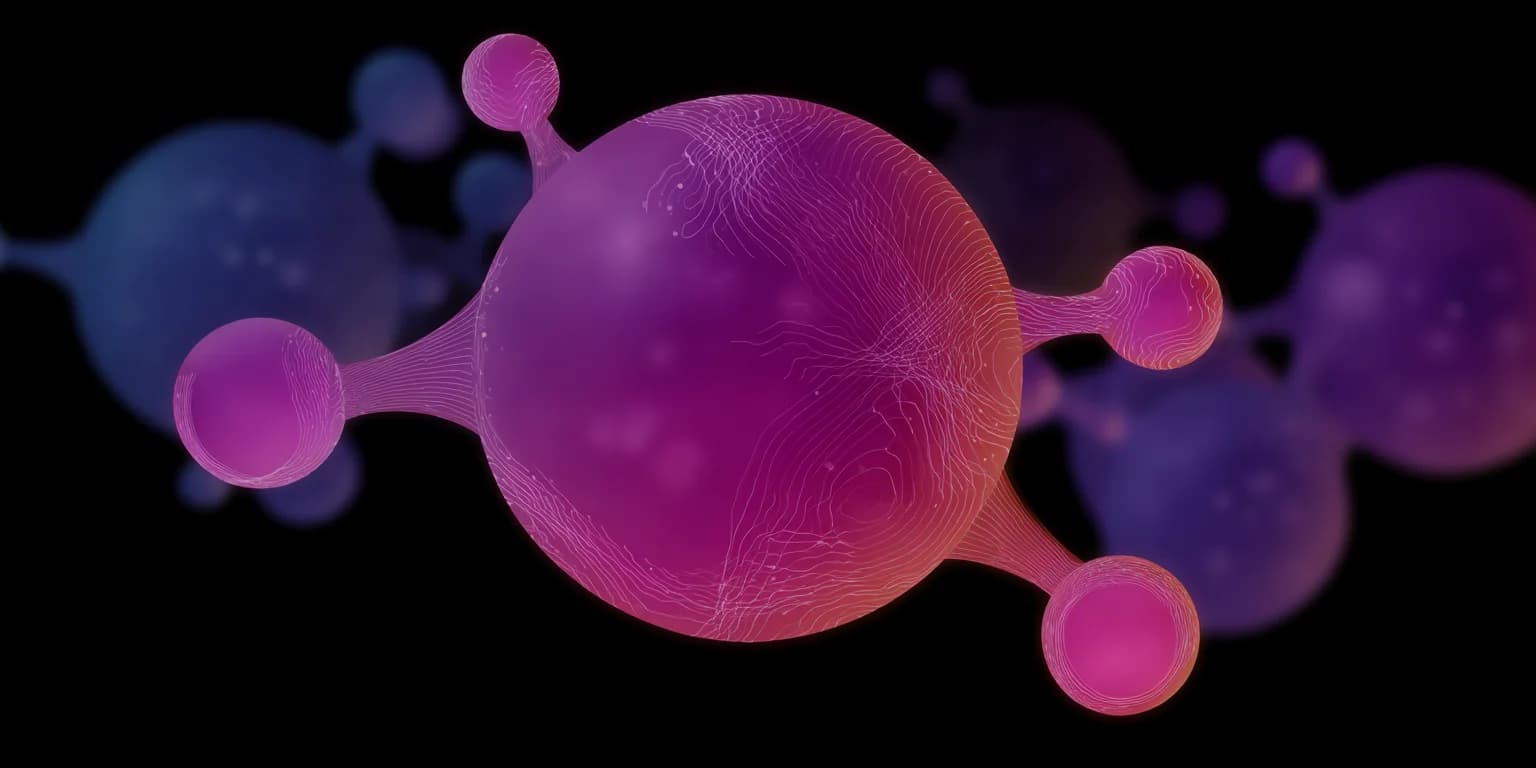 Abstract visualization: Neon molecular spheres in gradient