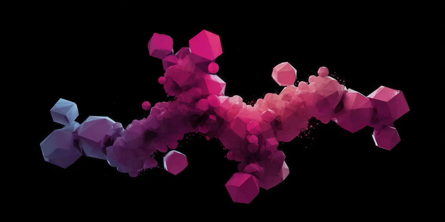 Abstract visualization: Neon geometric molecular chain sculpture