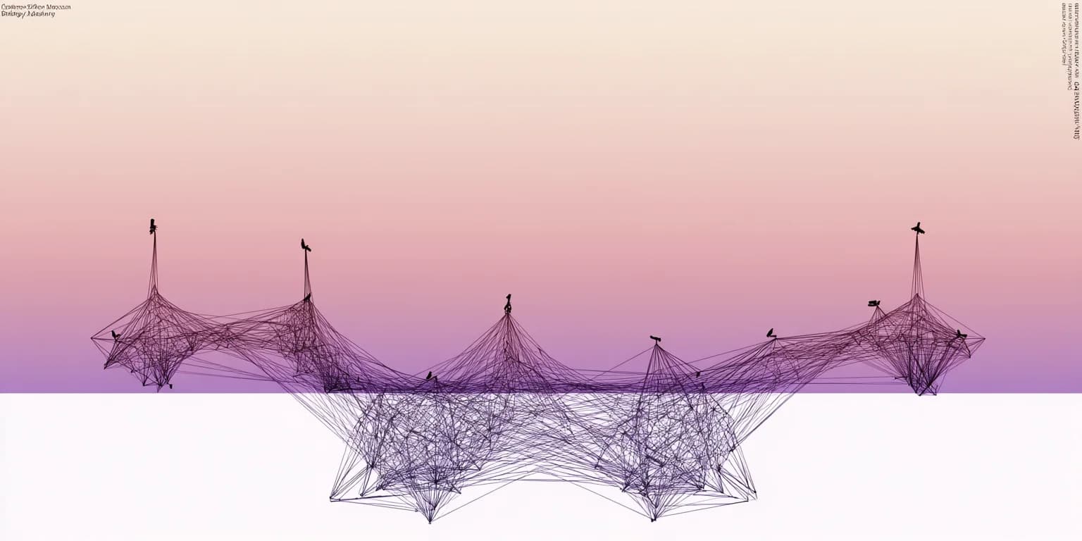 Abstract visualization: Pastel Gradient Wireframe Webs Study