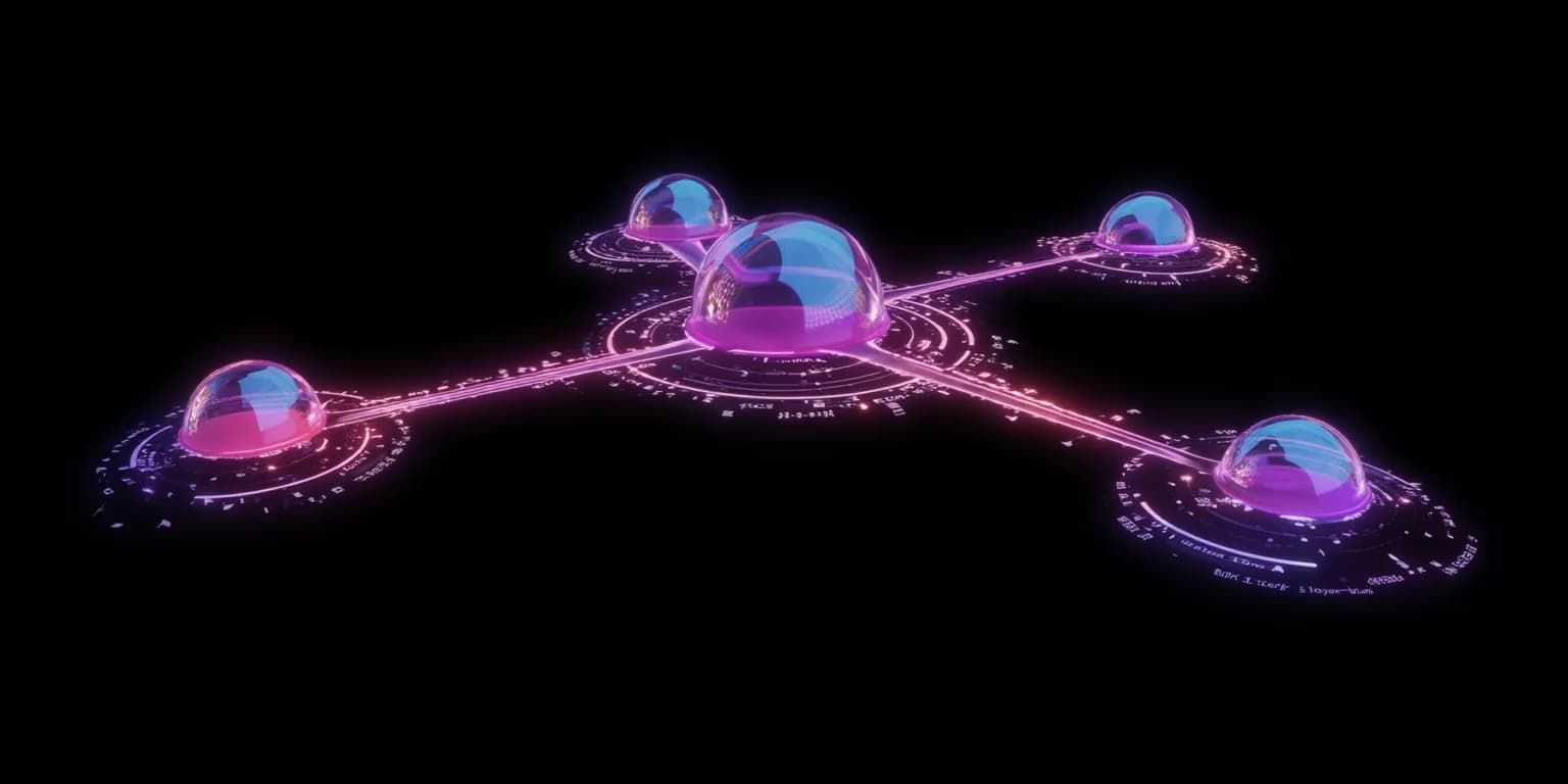 Abstract visualization: Neon connected domes in space